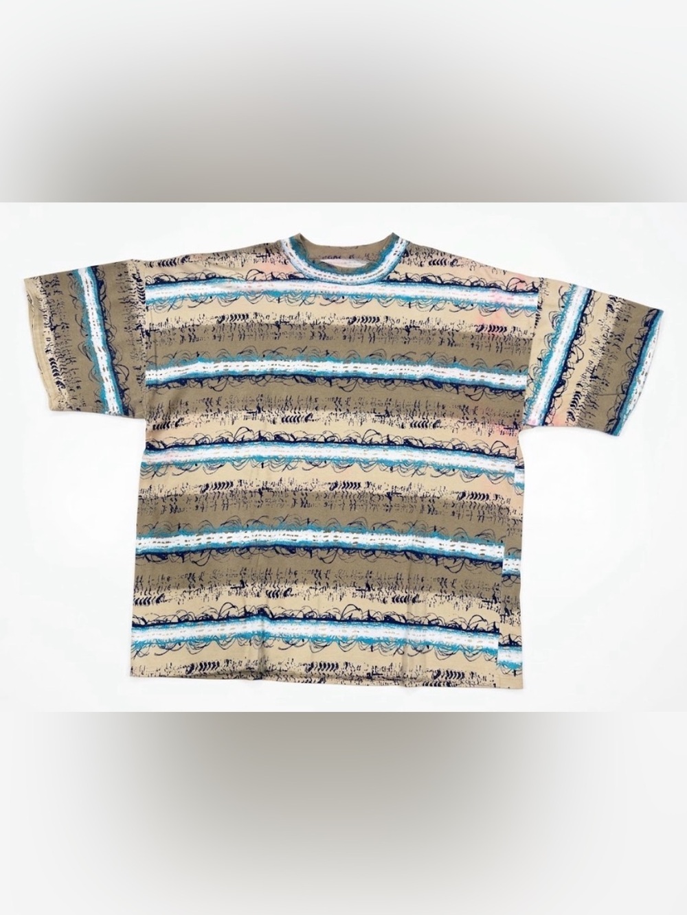Vintage Frank T Shirt Mens Large All Over Print Graphic Striped USA Made 90s